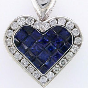 Diamond Saphire Heart Pendant .51TDW 1.47S 18KT